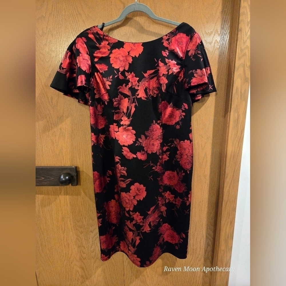 Floral Black and Red Dress